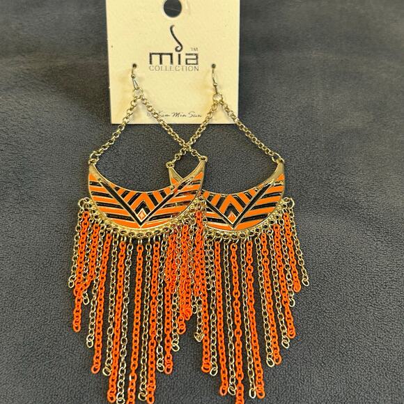 Mia‎ brand earrings- orange gold dangle chandelier colorful - Picture 3 of 3